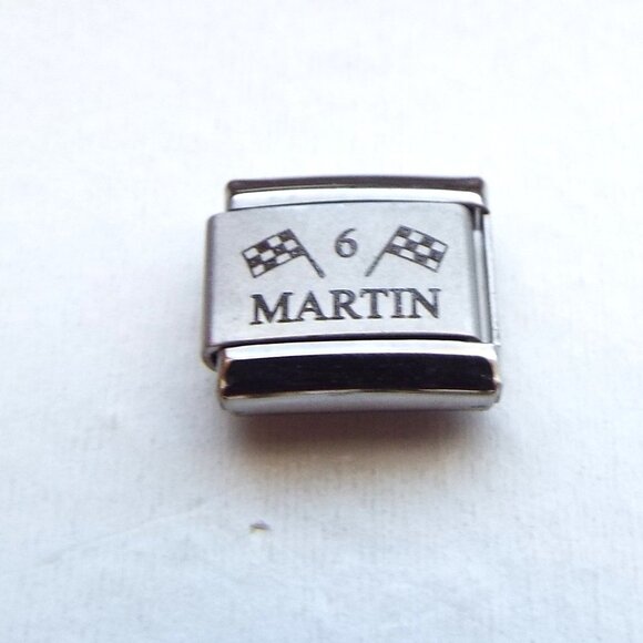 Martin 6 Nascar laser 9mm stainless steel italian charm bracelet link new - Picture 1 of 2